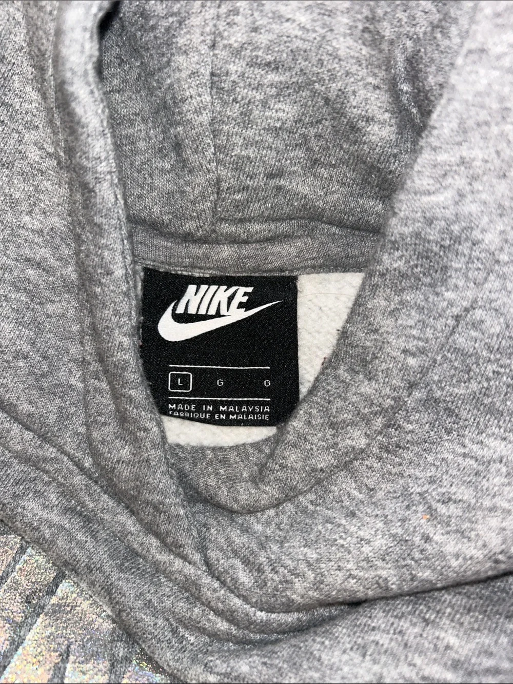 Nike Girl's Heather Gray Cropped Hoodie with Iridescent Swoosh